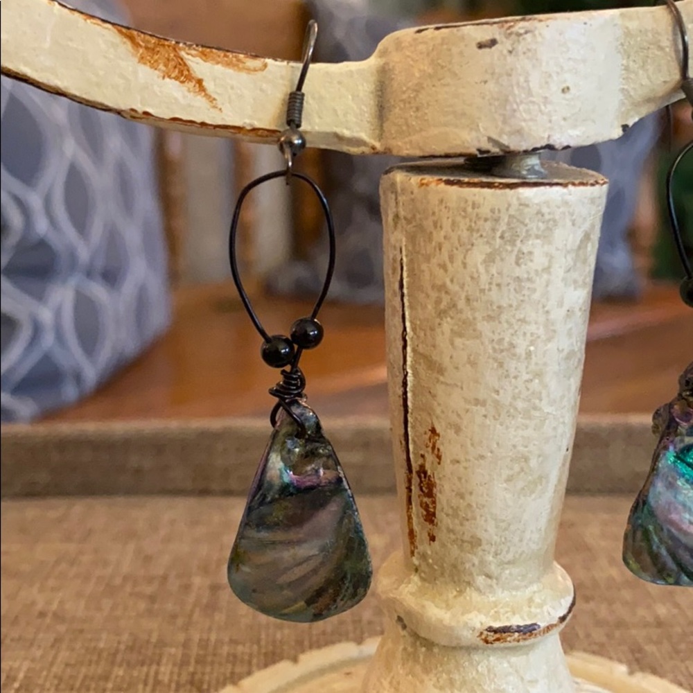 Iridescent Abalone Shell Drop Hook Dangle Earrings - image 4